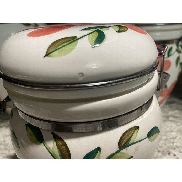 Canisters With Latched Lids Hand Painted Fruit Pattern Set of 4 Ceramic VTG - Picture 8 of 8
